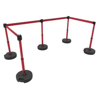 Banner Stakes Pl4599 Belt Barrier System, Red, 15 Ft Length, 22 In To 42 In