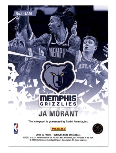 2021-22 Donruss Elite Impact Impressions Ja Morant Gold Autograph 1/10 Grizzlies - Picture 2 of 2