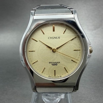 Orient  Cygnus Swimmer Watch Men 33mm Champagne Dial Silver Tone New Battery