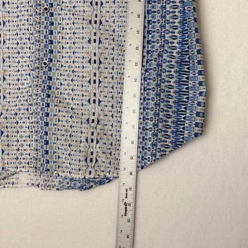 Robert Graham Herren XL blau geometrisch geknöpft weiß Hemd Stickerei Flip Manschette - Bild 3 von 9