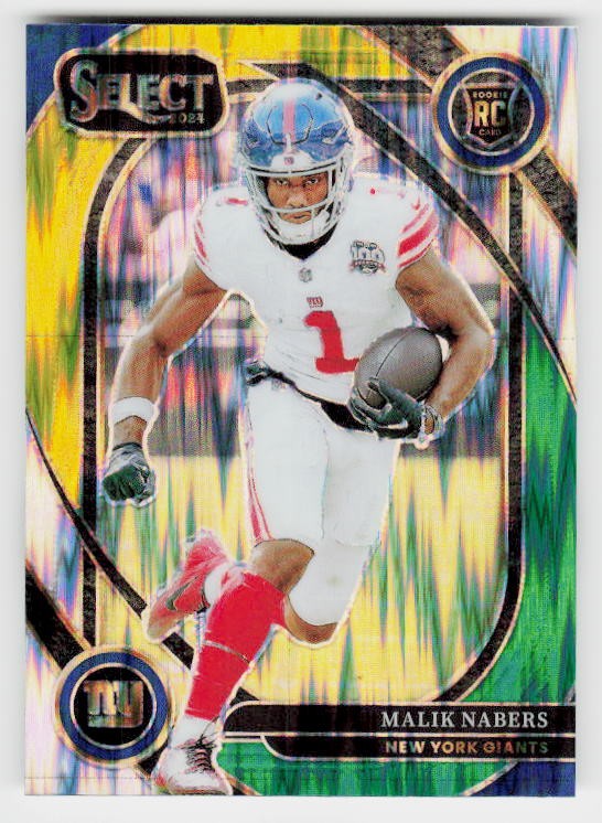 2024 Panini Select #220 Malik Nabers Green & Yellow Prizm Shock