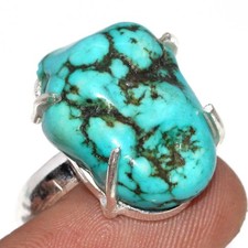 925 Silver Plated Turquoise Ring Handmade Gemstone Jewelry Size US 9 MJ