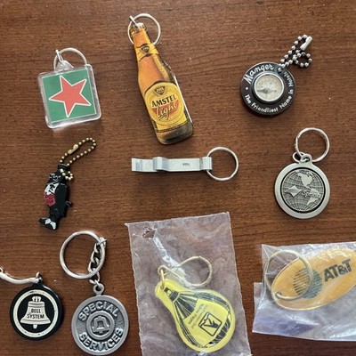 Lot 10 Vintage Novelty Advertising Key Ring Chains - Some Very RARE and some NOS