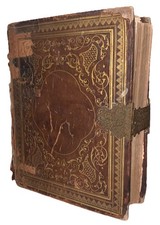 1849, BEAUTIFUL ANTIQUE HOLY BIBLE, ILLUSTRATED, LEATHER WITH CLASP, NR
