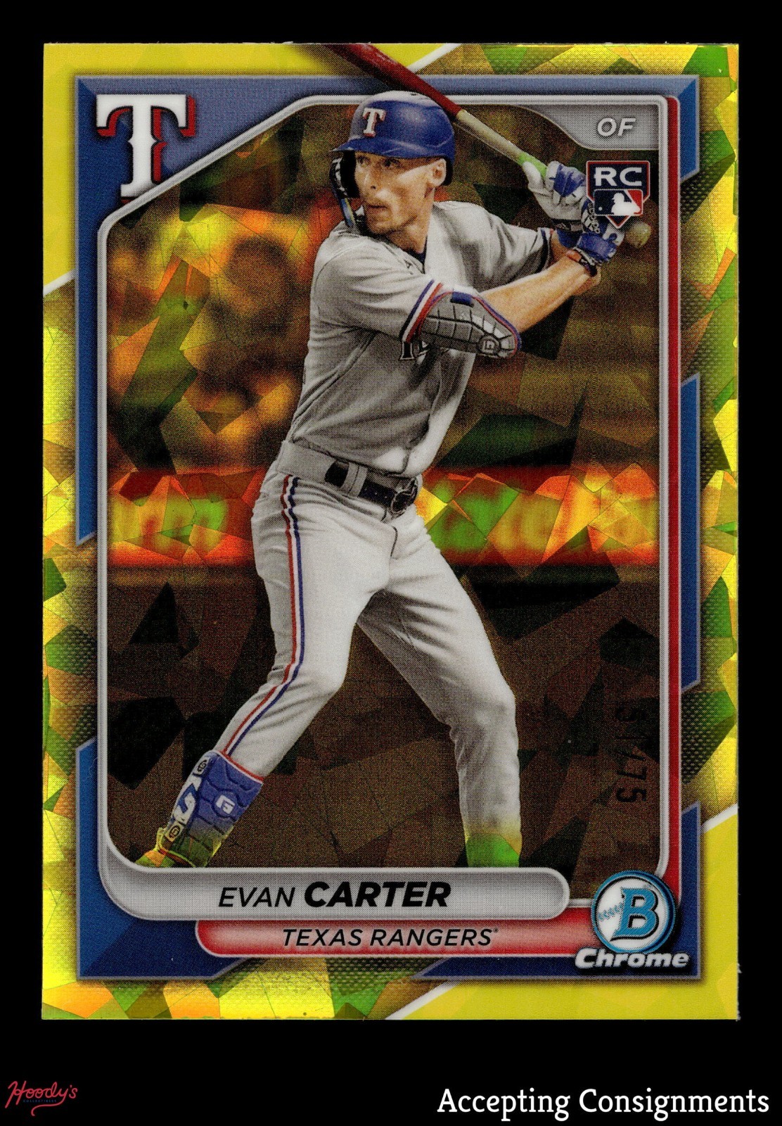 2024 Bowman Chrome Sapphire Yellow Refractors #65 Evan Carter RC ROOKIE 51/75