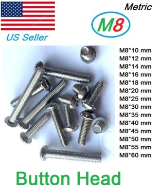 M8x1.25 Metric Button 10mm to 60mm Hex bolt Dome Head Stainless Steel (10pcs) 