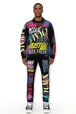 Victorious Men's Casual Air Brushed Graffiti Side Pockets Denim Jacket DK240