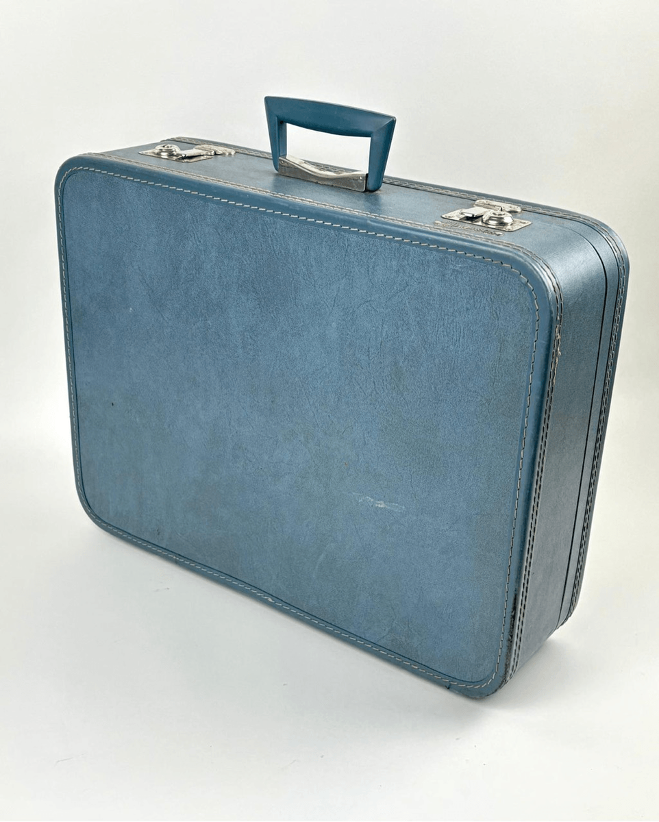 Vintage 1960s Monarch Blue Hard Shell Luggage Suitcase