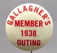 1938 MEMBER GALLAGHER'S OUTING celluloid pinback button ^