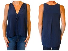 Alice Olivia by Stacey Bendet Air Silk Pleated Flowy Blue V-Neck Tank Top XS