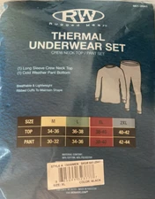 RW Rugged Wear Men's Thermal Underwear Set Crew Neck And Pant Set Size XL