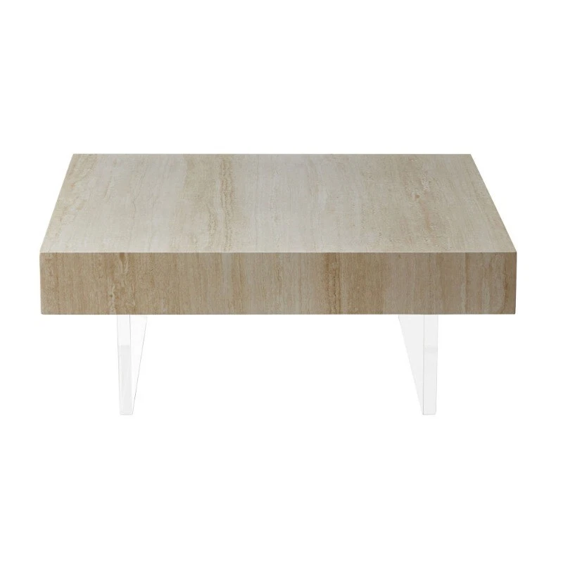 Mesa de centro cuadrada de 34,65"" con patrón de travertino sintético mesa de MDF con patas de acrílico Foto 3 de 4