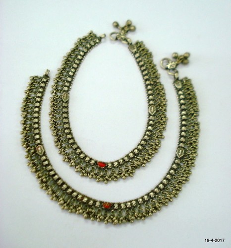 vintage Antique tribal old silver anklet feet bracelet ankle chain handmade - Foto 2 di 6
