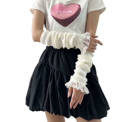 Fingerless Knitted Gloves Arm Warmers Elbow Mittens for Y2k Spice Girls - Picture 20 of 20