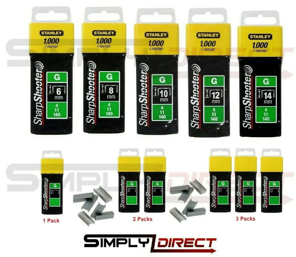 Stanley Staples 6mm 8mm 10mm 12mm 14mm Type G Heavy Duty Staple Gun - Multipack