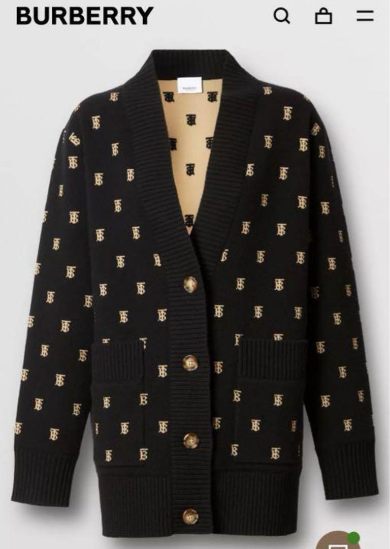 Authentic Burberry Cardigan Monogram Wool Cashmere Blend Black 