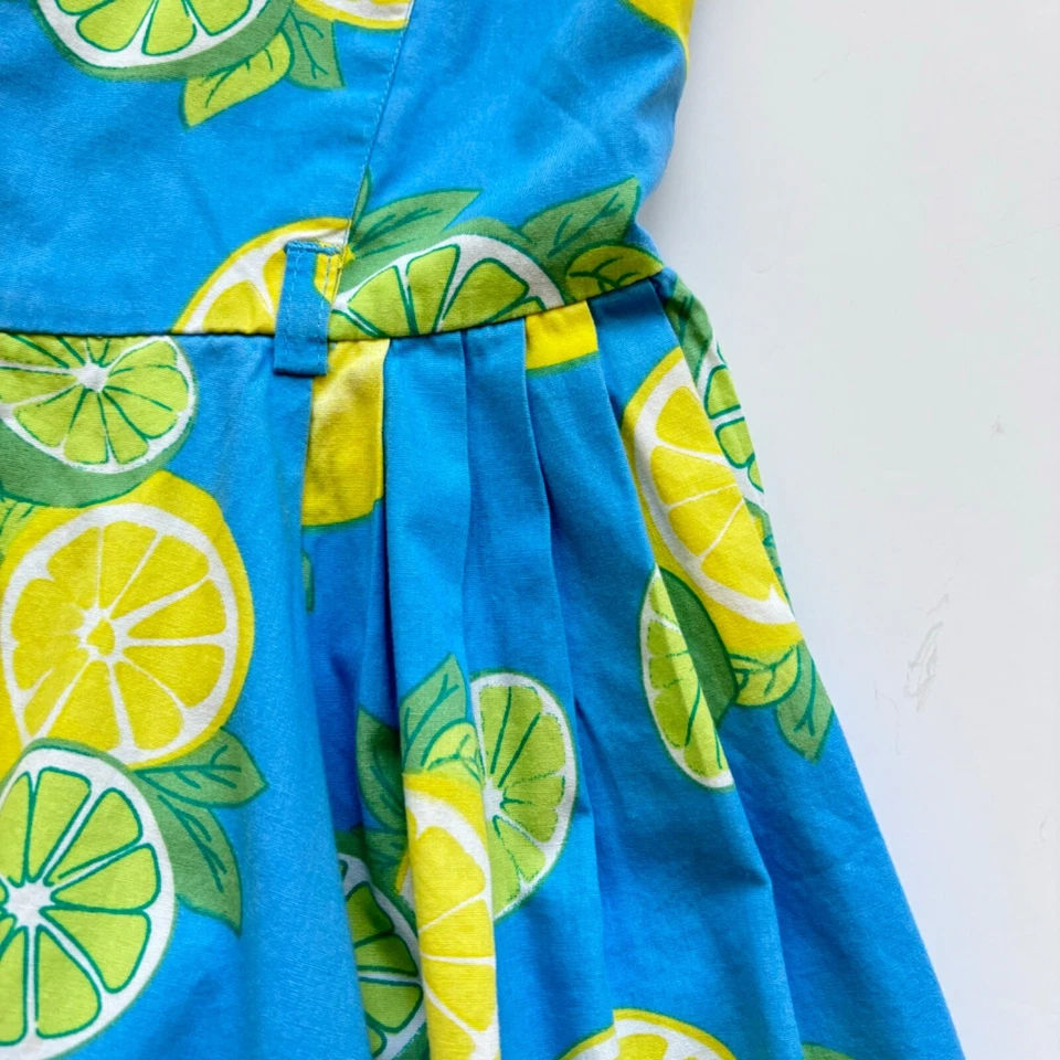 Vestido de limón con parche de calabaza azul amarillo sin mangas para niñas 6 calce acampanado Foto 3 de 4