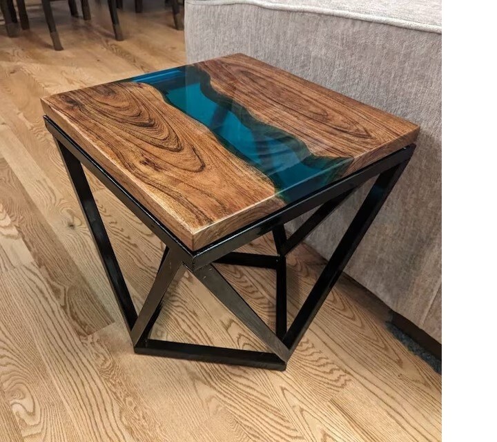 42x42 Acacia Wood Epoxy Coffee Table Side Table Balcony Decor Modern Wooden Tabletop-image