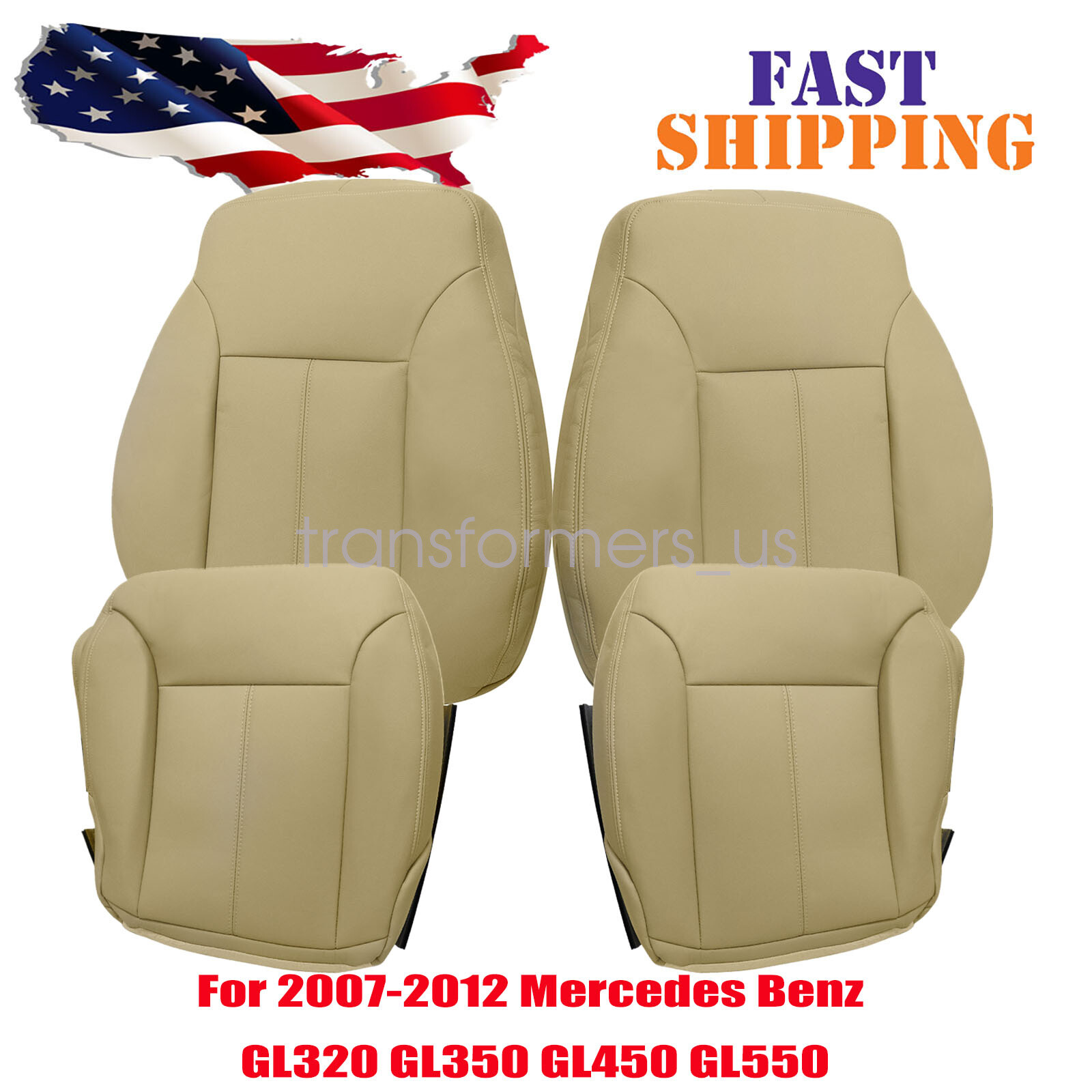 2007-2012 For Mercedes Benz GL350 GL450 Front Bottom-Top Leather Seat Cover Tan