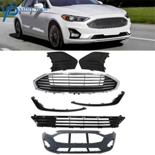 Front Bumper Cover+Upper Lower Grill+Fog Light Cover+Trim For 19 20 Ford Fusion