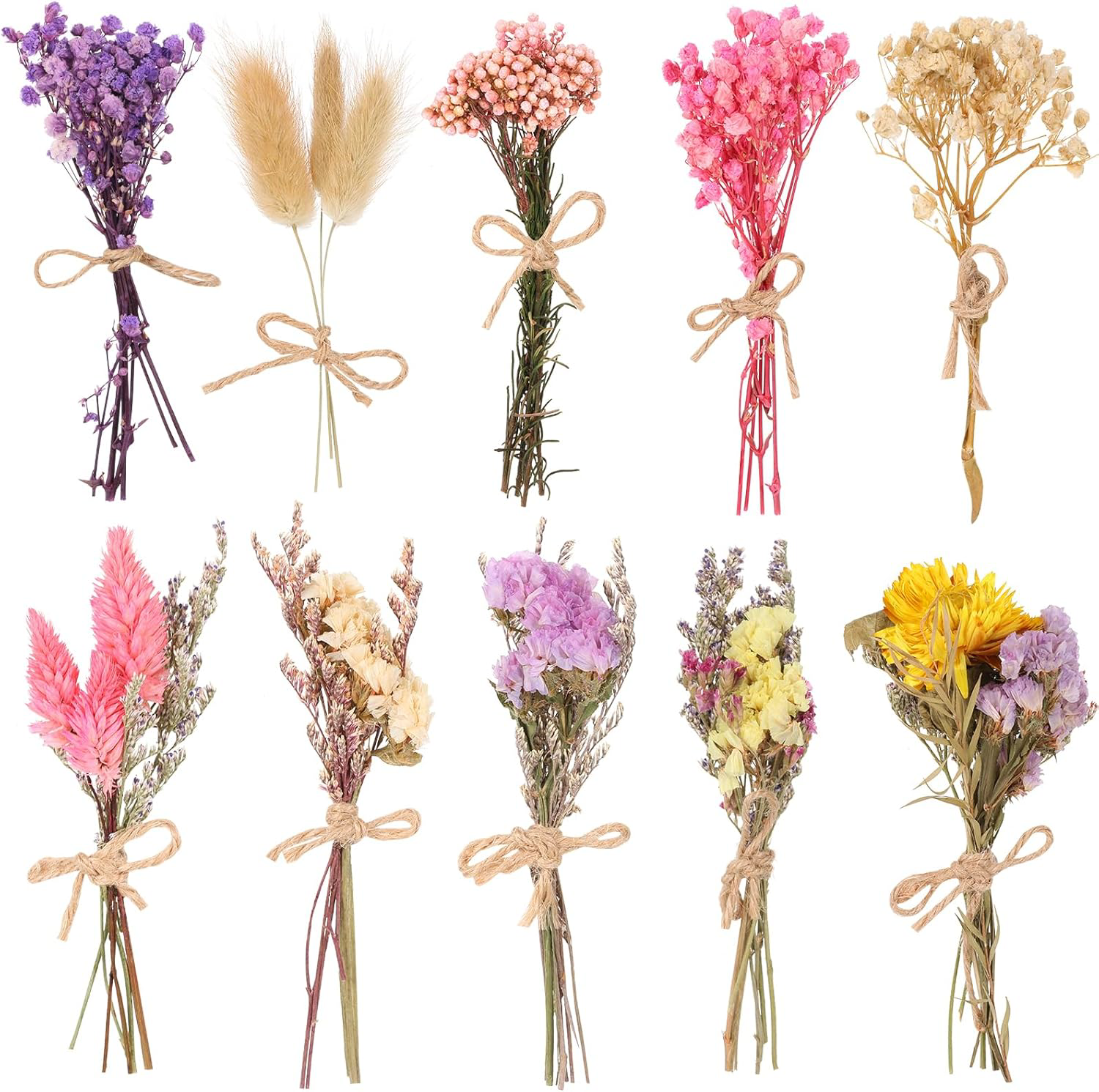 10 Pack Dried Flower Bouquets Natural Floral Arrangements for DIY Decor