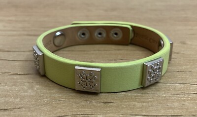 Rustic Cuff Silver Tone  Light Green Leather Bracelet