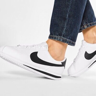 Nike Classic Cortez Leather White Black Shoes Mens Womens Kids Size 4Y / 5.5 US |