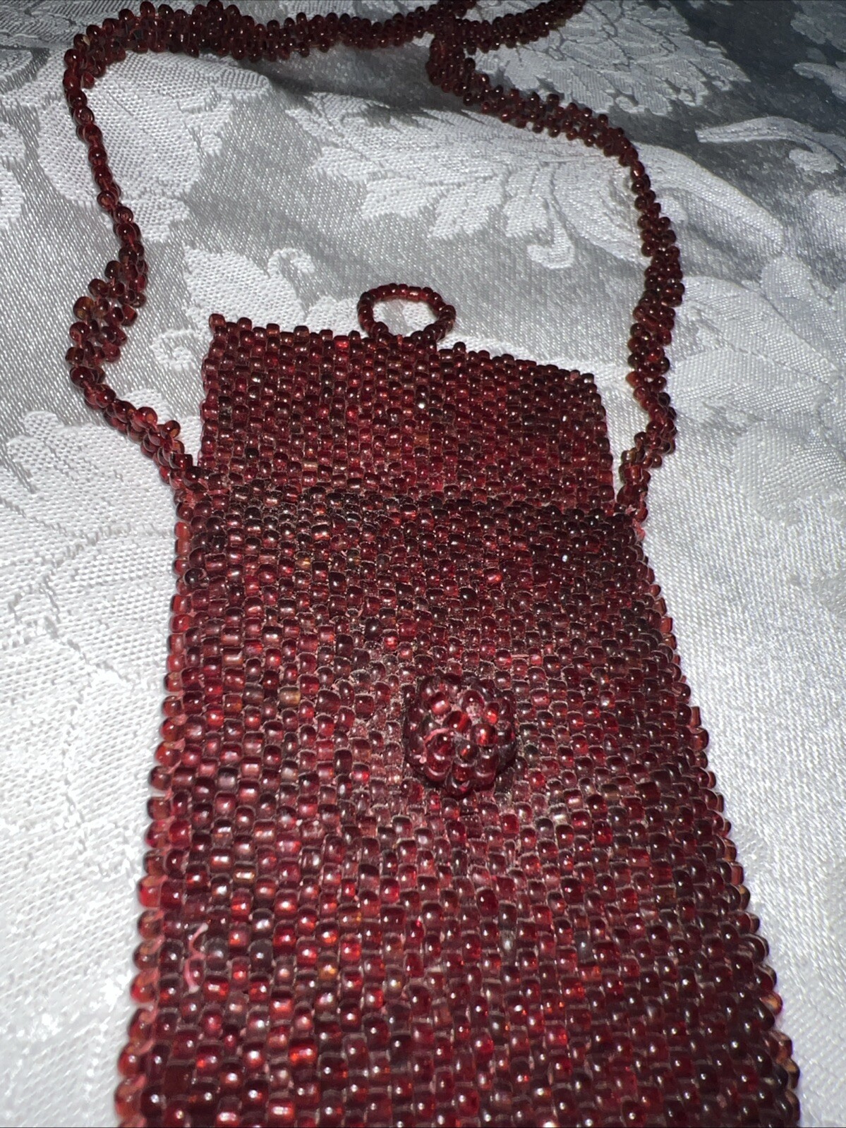 Bright Red Ruby Beaded Antique Victorian Coin, Sh… - image 5