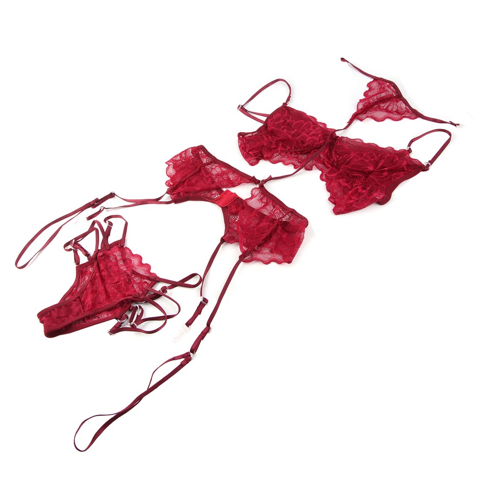 Women Lingerie Set Fashionable Elegant Lace Bra Panty Garter Belt Set