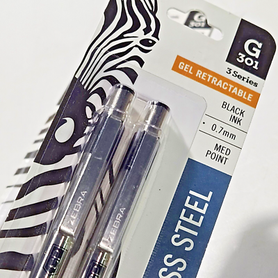 2 Zebra G-301 Gel Rétractable Stylo, 0.7mm, Noir ,(41312