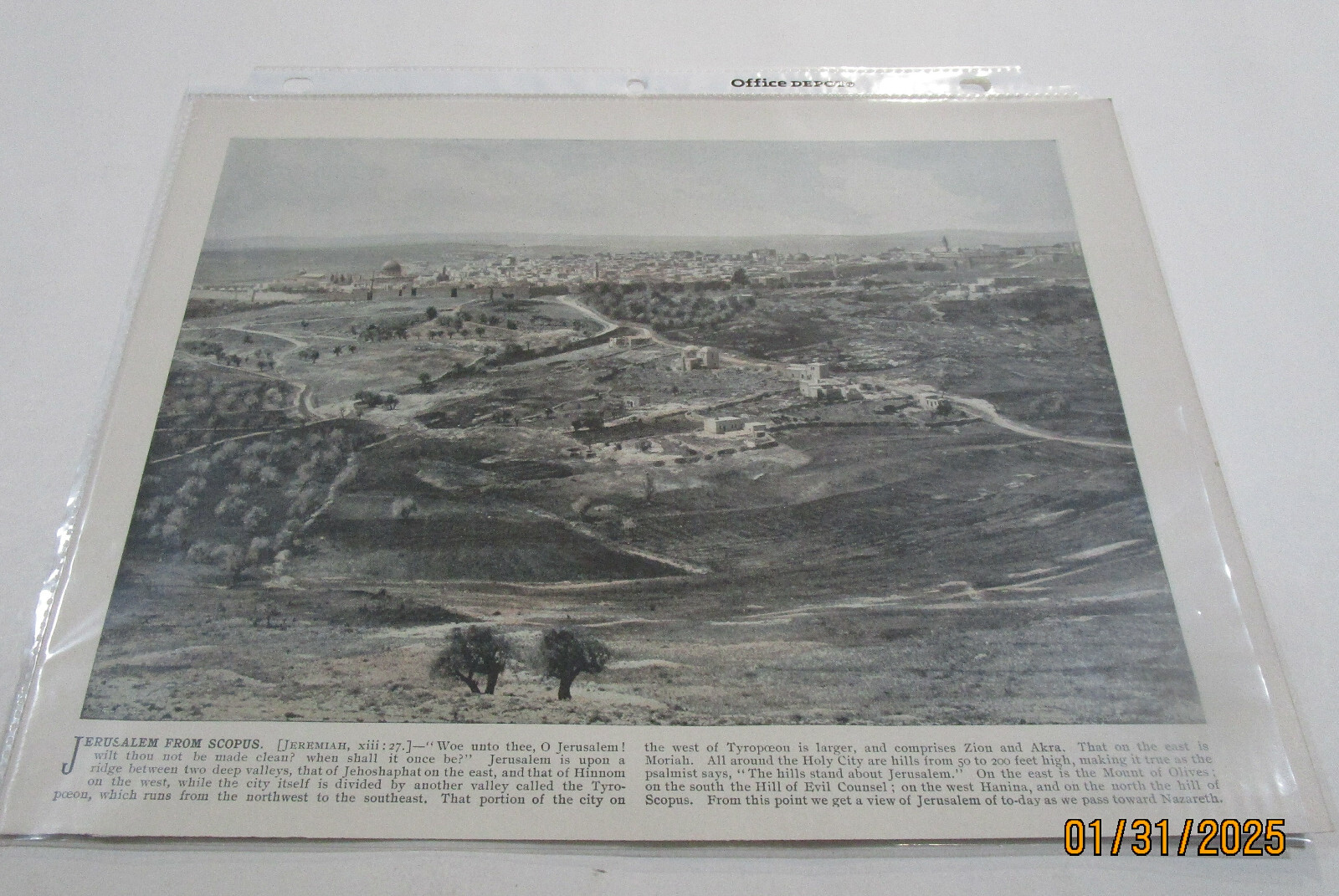 Jerusalem From Scopus Religious Color Print 11 1/4 X 9 Mid 1800S