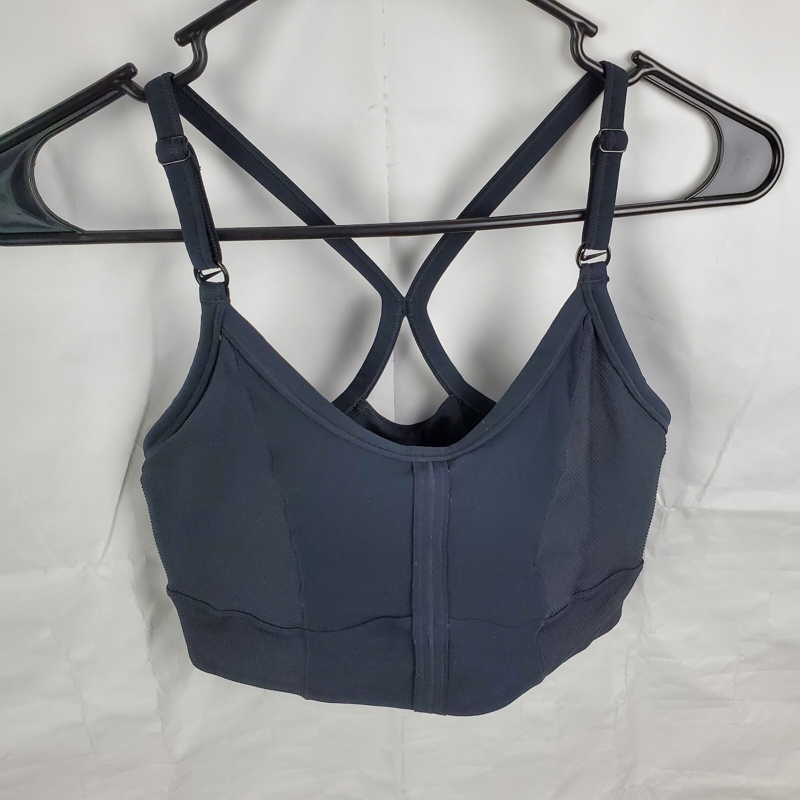 Nike Sports Bra Womens Large Black Indy Strappy Padded Longline Athletic Dri Fit-image