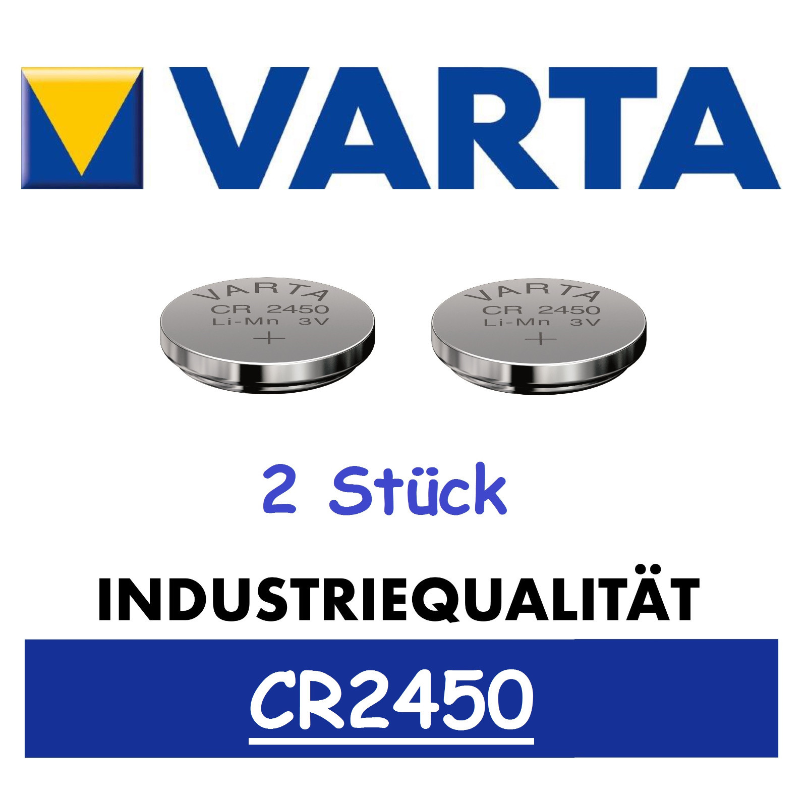 2 x Varta CR2450 Batterien Knopfzellen Knopfzelle Frische Markenware