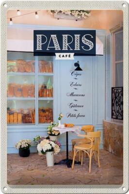 Blechschild Reise 20x30 cm Paris Cafe Crepes Eclairs Macarons Schild tin sign