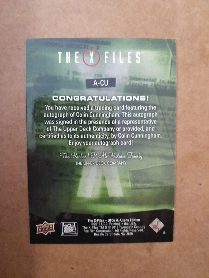 Tarjeta Autógrafa Inscripción Colin Cunningham The X Files OVNIs Aliens Cubierta Superior Foto 2 de 2