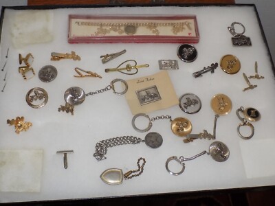27 Vintage Pieces of Car Related Key Chains, Tie Tacks, Cuff Links, Pins, Etc