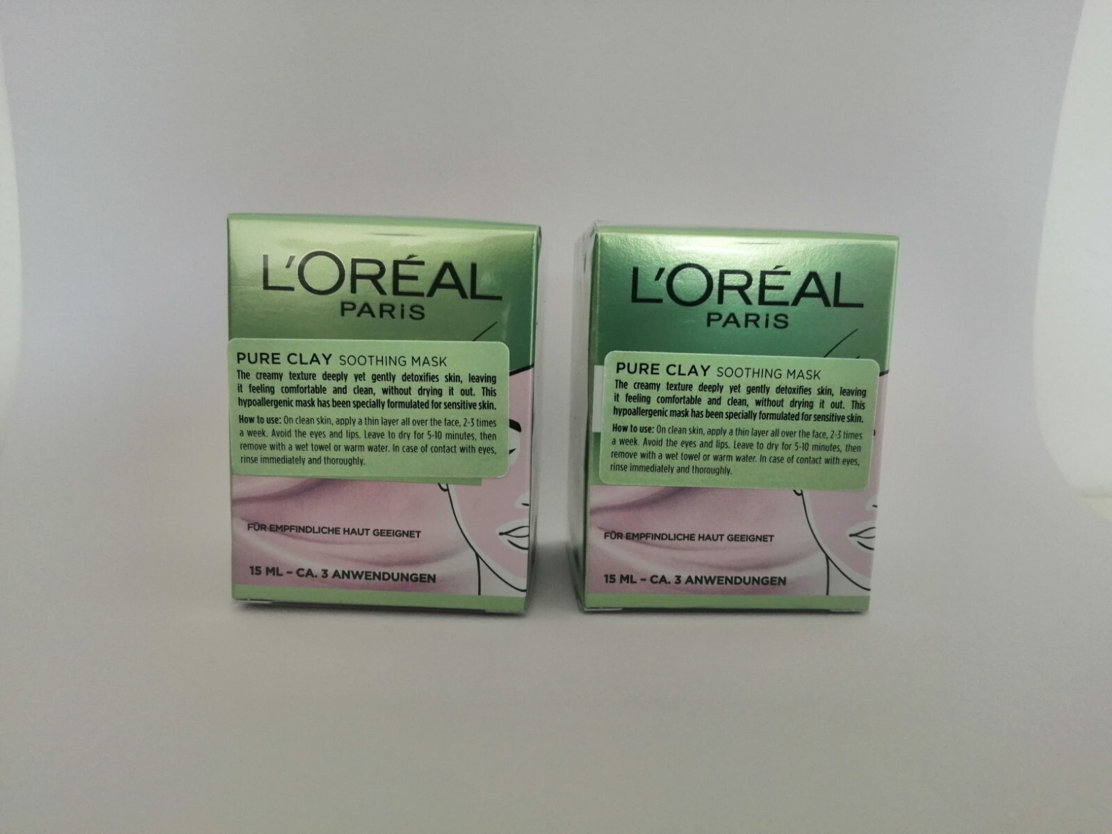 2 X L'Oreal Paris Pure Clay Soothing & Detox Face Mask for Sensitive Skin -15ml