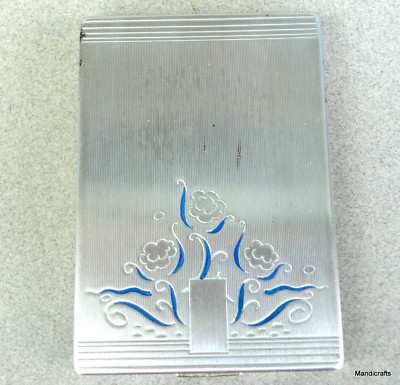 Bourjois Powder Rouge Duo Compact c1940s Floral Etched Evening in Paris Vtg