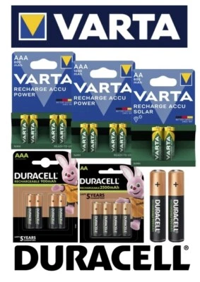 VARTA / DURACELL Varta Duracell Micro AAA Mignon AA Power Baterías Recargables +NUEVO+