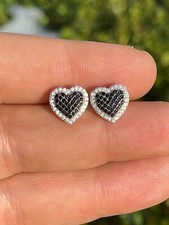 Solid 925 Sterling Silver Iced Heart Stud CZ ...