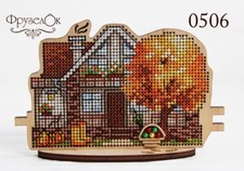DIY Cross Stitch Kit Fall Cottage on Wood Cross Stitch Craft Set for Decor
