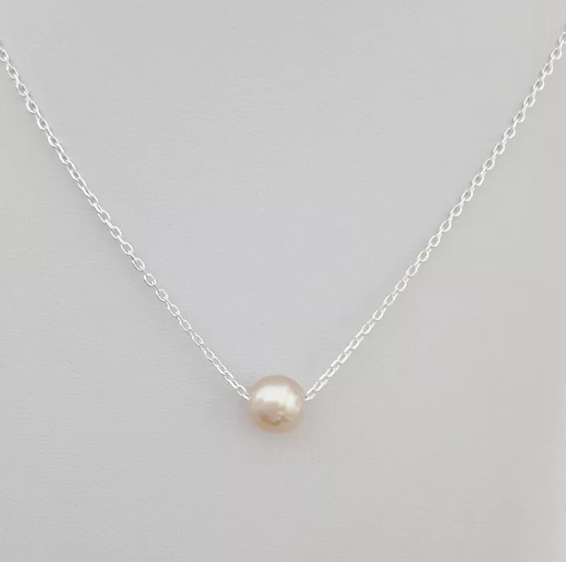 Floating Freshwater Pearl Solid Sterling Silver Necklace 40 cms