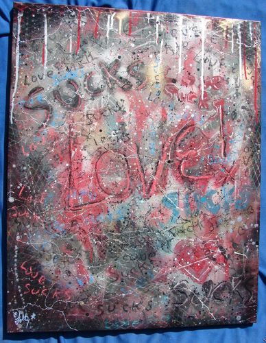 Modernist ABSTRACT Modern Painting GRAFFITI Expressionist ART LOVE SUCKS FOLTZ - Picture 2 of 7