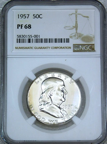 1957 Franklin Silver Half Dollar NGC PF68 White Proof Superb Luster PQ #Y800