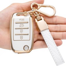 JUIMWDY Key Fob Cover for Kia,Soft TPU Case Shell Compatible white, White