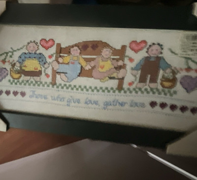 Framed Finished Cross Stitch Sampler ''Those Who Give Love, Gather Love''
