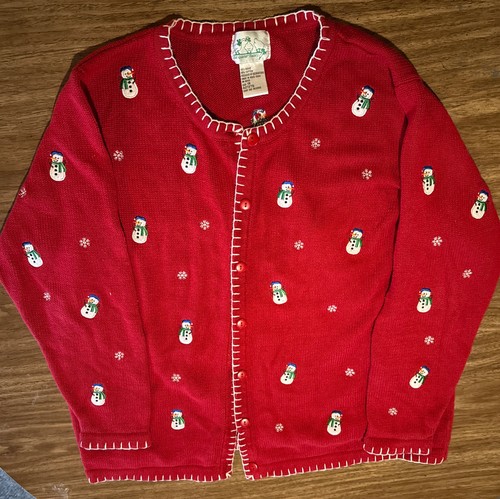 Gilet Quacker Factory Snowman Holiday - Rouge, Perles Et Broderies - Taille Large - Neuf Sous Blister