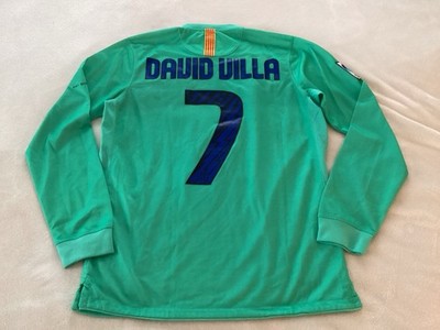NIKE DRY FIT DAVID VILLA 7 BARCELONA 2010-13 GREEN L/S SOCCER JERSEY~MEN SMALL