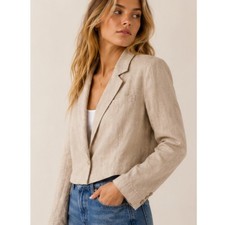 Free People Beige Linen-Blend Tailored Blazer size 10