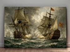 Segelschiff im Gefecht - Bild auf Leinwand,